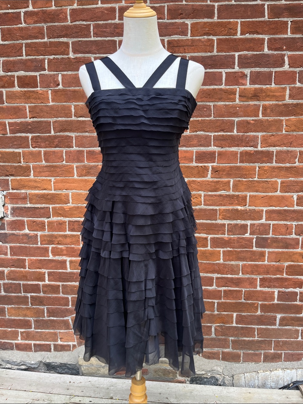 Tara Jarmon Black Tiered Ruffle Midi Dress